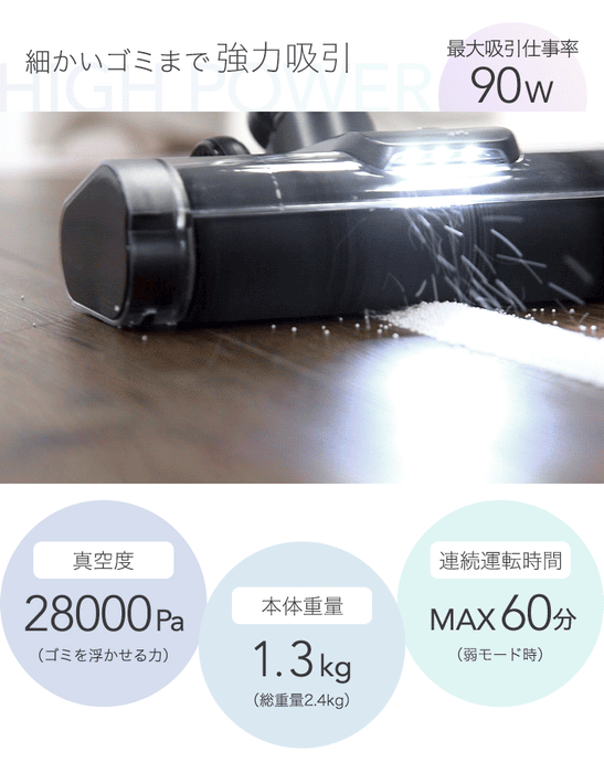 超ハイパワー! コードレス掃除機 28000Pa 2way ハンディ スティック 2年保証 サイクロン HEPA フィルター ノズル 充電式 〔80700000〕