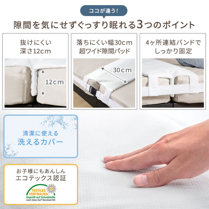 家族でゆったり快眠 幅30cm マットレスバンド 洗濯OK 隙間パッド セット 固定 連結  隙間 ズレ防止  ベルト 〔17800176〕