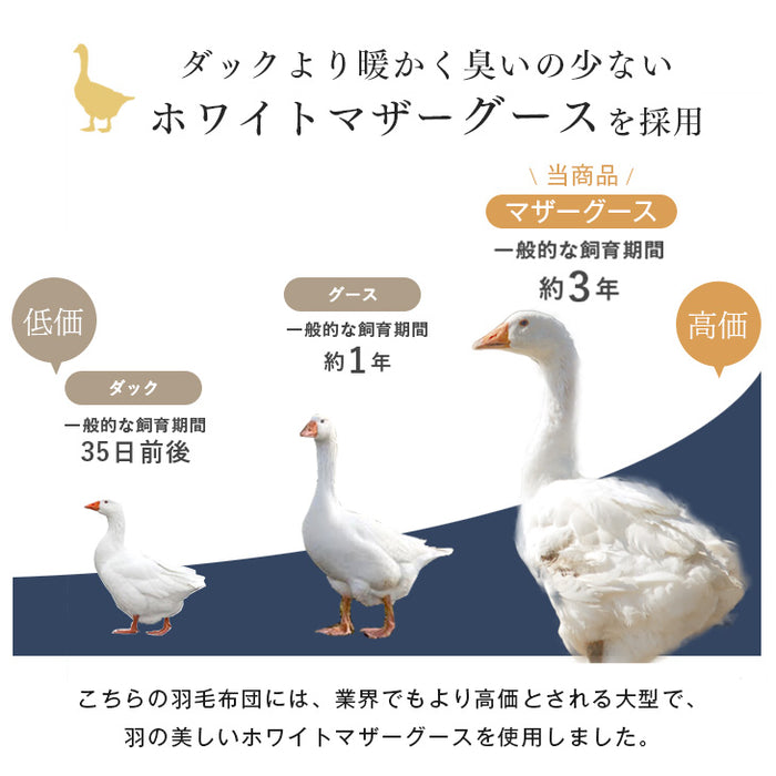 [シングル] 羽毛布団 増量1.2kg ホワイトマザーグースダウン95％ CILブラックラベル 立体キルト 440dp以上 超長綿60サテン 日本製〔39100006〕
