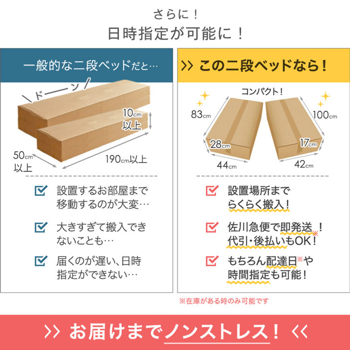 [セミシングル] 2段ベッド コンパクト 頑丈 金属製 パイプ スチール 垂直はしご 階段〔17700095〕