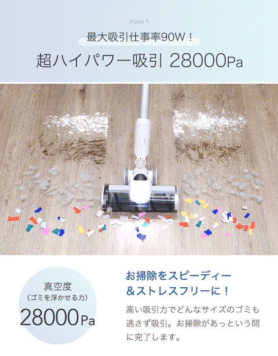 超ハイパワー! コードレス掃除機 28000Pa 2way ハンディ スティック 2年保証 サイクロン HEPA フィルター ノズル 充電式 〔80700000〕