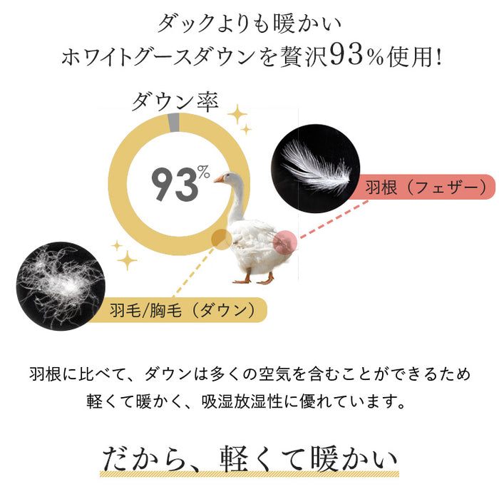 [セミダブル] 大増量1.6kg 羽毛布団 ホワイトグースダウン93％ CILゴールドラベル 二層キルト 400dp以上 かさ高165mm以上 7年保証 日本製 〔10119205〕