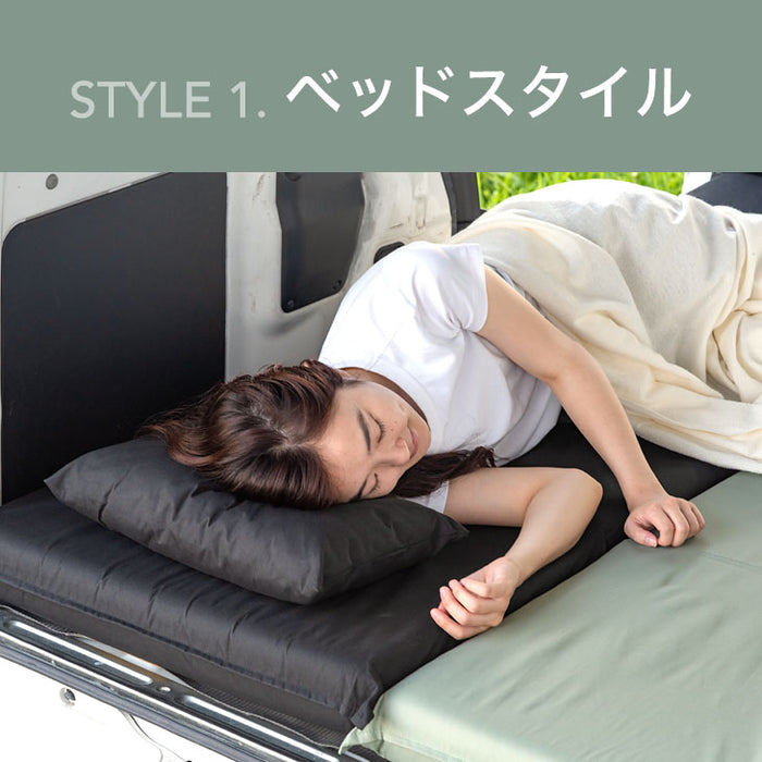 《新提案》3way車中泊マット+専用カバーSET 幅60cm 8cm キャンプマット 撥水 カバー クッション 枕 付〔15210099〕