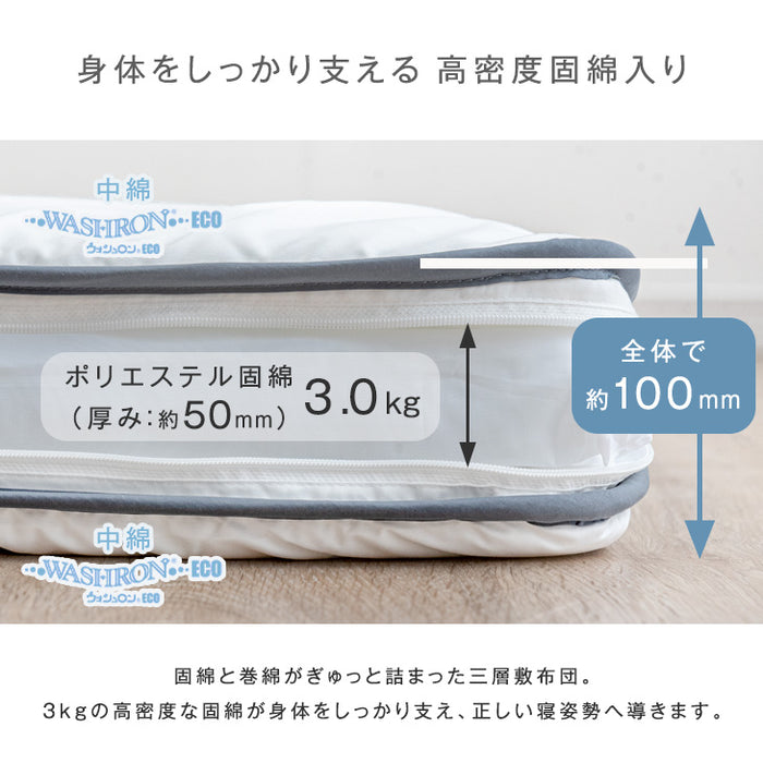 [セミダブル] 布団7点セット 洗える 抗菌・防臭・防カビ加工 高密度固綿入り〔26700102〕
