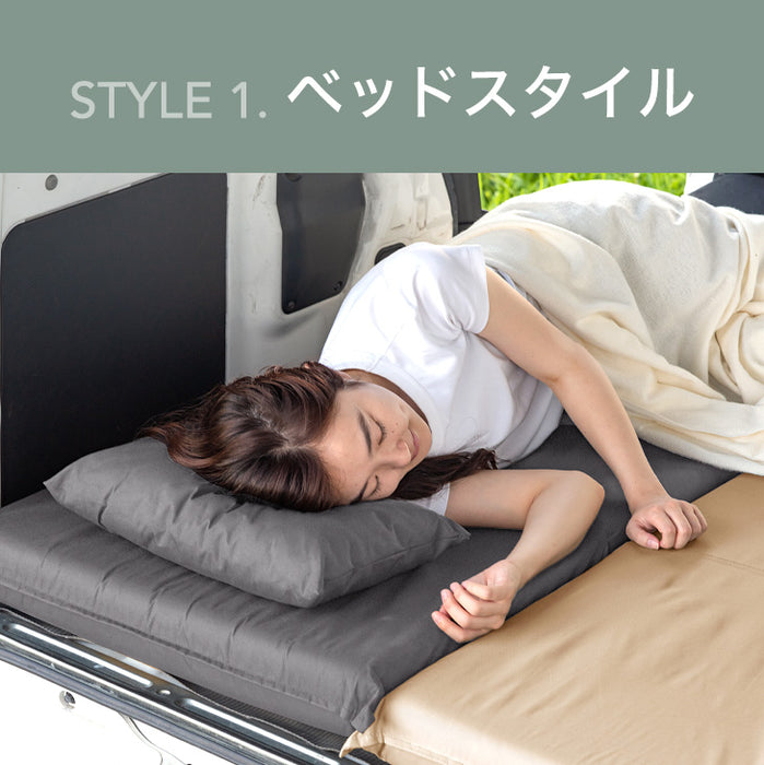 ［単品］3way 車中泊マット 幅60cm 枕 付 8cm キャンプマット 撥水 キャンプ マット ソファベッド 座椅子 〔15210095〕