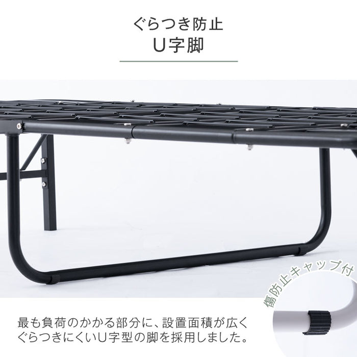 ［シングル］パイプベッド フレーム単品 頑丈設計 耐荷重200kg 折りたたみ メッシュ構造 スチール コンパクト収納 〔21300131〕