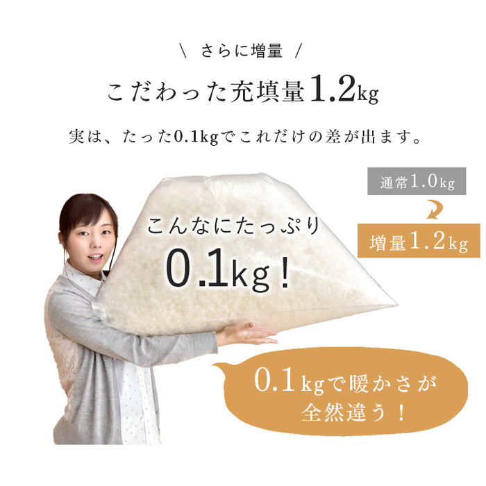 [シングル] 羽毛布団 増量1.2kg ホワイトマザーグースダウン95％ CILブラックラベル 立体キルト 440dp以上 超長綿60サテン 日本製〔39100006〕