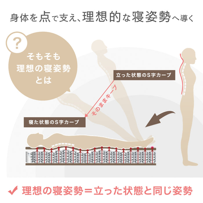 ［セミダブル］高脚25cm 脚付きマットレス ポケットコイル 洗えるカバー付 ベッド下収納 エコテックス 天然木脚 圧縮梱包〔17800114〕