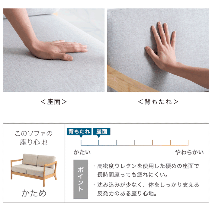 [幅123cm] 木肘ソファ 2人掛け 天然木フレーム ファブリック 北欧〔73200002〕