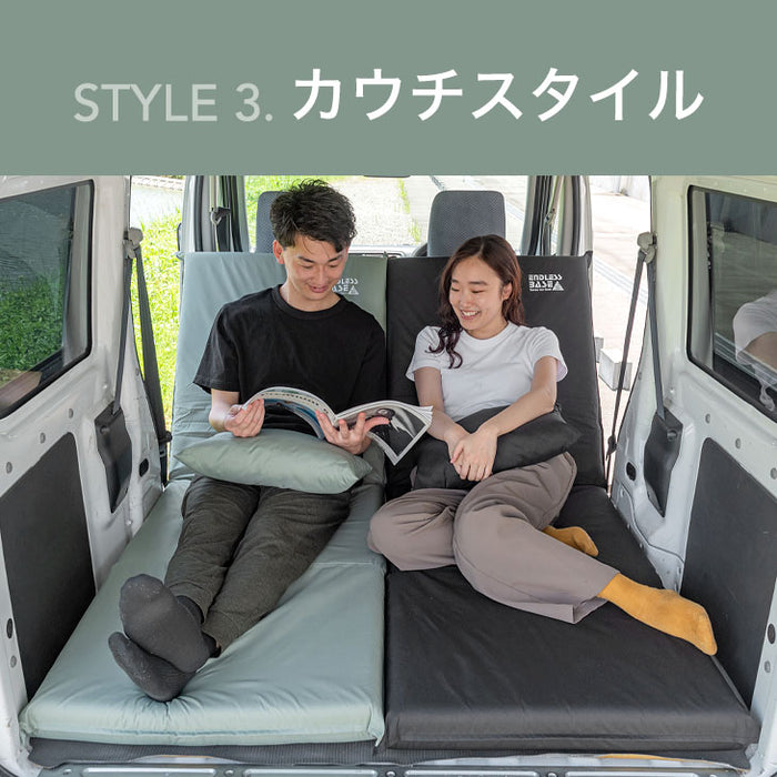 《新提案》3way車中泊マット+専用カバーSET 幅60cm 8cm キャンプマット 撥水 カバー クッション 枕 付〔15210099〕