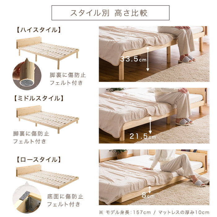 [シングル] ベッド 宮付き 高反発マットレス付き ブックシェルフ 収納付き 高さ調節 3段階 マットレスセット〔11719258〕