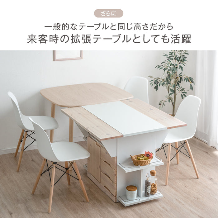 ［幅90］キッチンカウンター テーブル キャスター付き 日本製 大川家具 完成品 【超大型商品】〔24900061〕