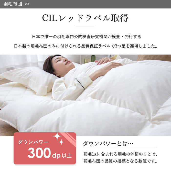 日本製 羽毛布団4点セット シングル ホワイトダックダウン 85％ CILレッドラベル 固綿入り 枕 枕カバー 掛け布団 敷き布団 3年保証 〔10106460〕