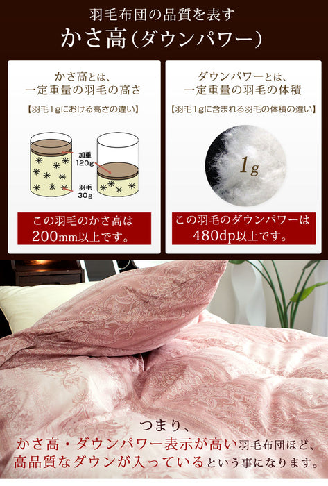[ダブル] 羽毛布団 増量1.7kg ポーランド産マザーグースダウン95% CILプラチナラベル 二層キルト 超長綿160番手 480dp かさ高200mm以上 10年保証 日本製 〔10119054〕