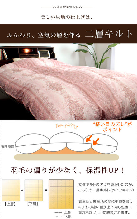 [ダブル] 羽毛布団 増量1.7kg ポーランド産マザーグースダウン95% CILプラチナラベル 二層キルト 超長綿160番手 480dp かさ高200mm以上 10年保証 日本製 〔10119054〕