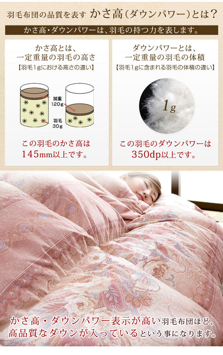 [シングル] 布団4点セット 増量1.3kg ホワイトダックダウン90％ CILシルバーラベル 立体キルト 350dp以上 日本製〔10119078〕