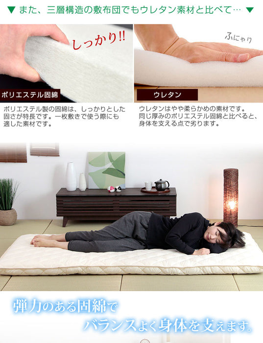 ［シングルロング］日本製 三層敷布団 清潔 防ダニ 防臭 抗菌 帝人 マイティトップ (R) 2 ECO 固綿 布団〔10419155〕