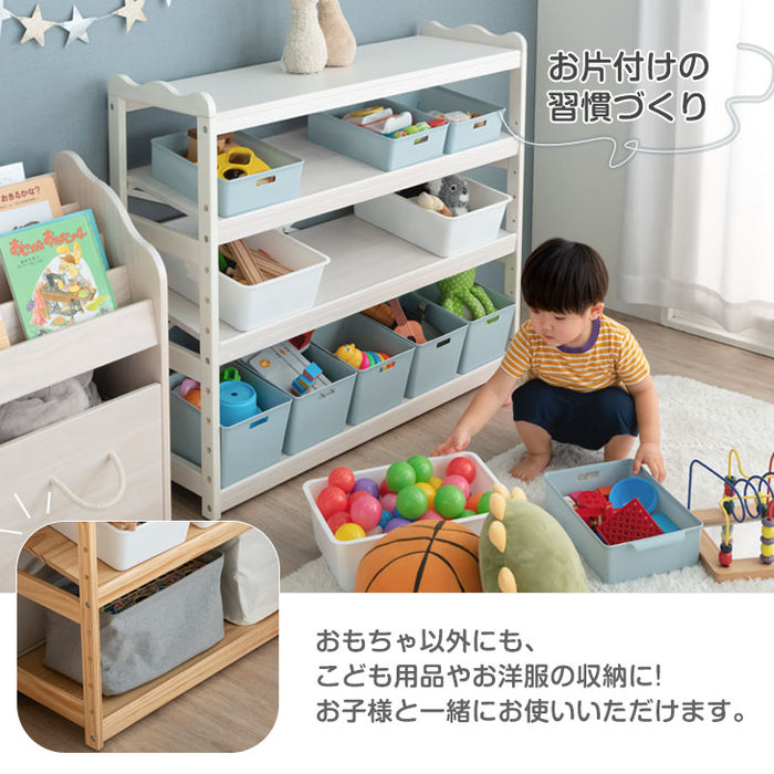 現役ママが考えた ワイド100cm キッズラック 天然木 おもちゃ収納 高さ調節 斜め 4段 大容量〔65200010〕