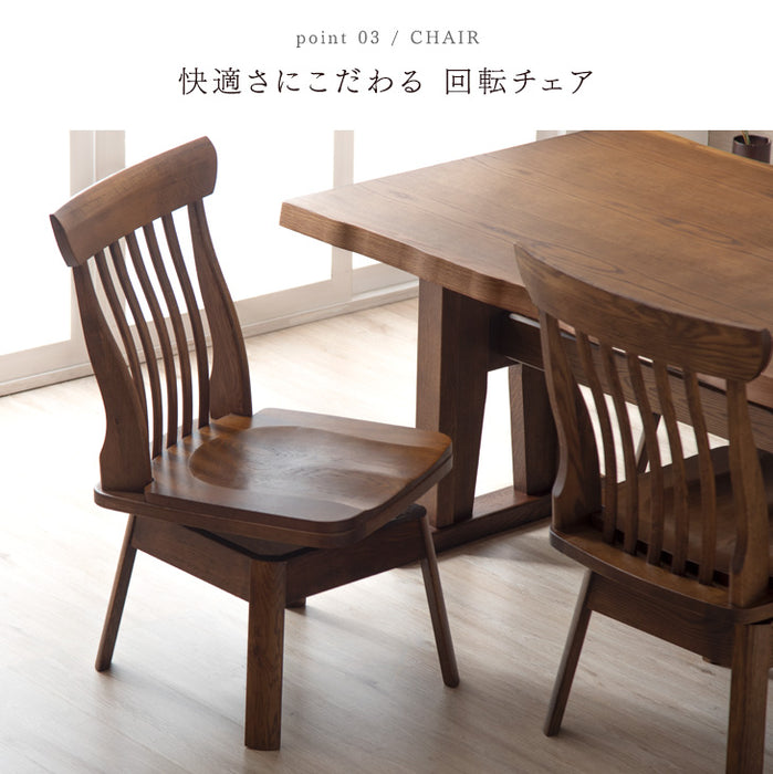 [160×90]和モダン ダイニングテーブルセット 4点 回転チェア 2脚 + ベンチ 天然木【超大型商品】〔49100052〕