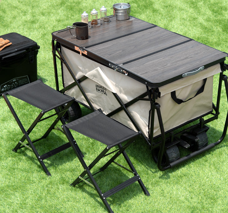 置くだけでワゴンがテーブルに！ 当店200Lキャリーワゴン専用 テーブルトップ & チェア 2脚セット 【商品番号：45600002専用】〔75200041〕