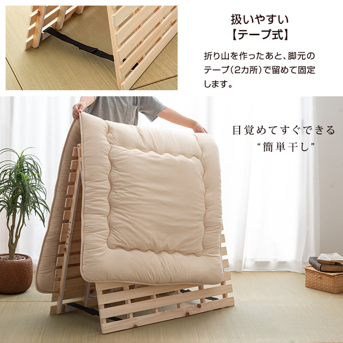 [シングル] 国産ひのき使用 すのこマット 二つ折り 折りたたみ 通気性 除湿 木製 すのこ 檜〔17610047〕