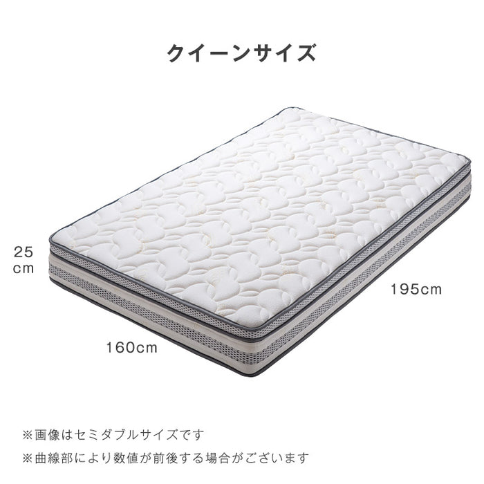 [クイーン］高反発ピロートップ ポケットコイルマットレス 25cm厚 超高密度コイル 通気性抜群4Dメッシュ〔17800175〕