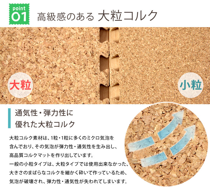 8畳 コルクマット 64枚 大判45cm サイドパーツ付防音 抗菌 防臭 オールシーズン 床暖房対応〔18700002〕