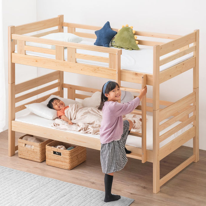 九州産ひのき使用 二段ベッド 大川家具 抗菌・抗ウィルス塗装 分離可能 木製 はしご 耐荷重500kg すのこ 【超大型商品】〔51300014〕