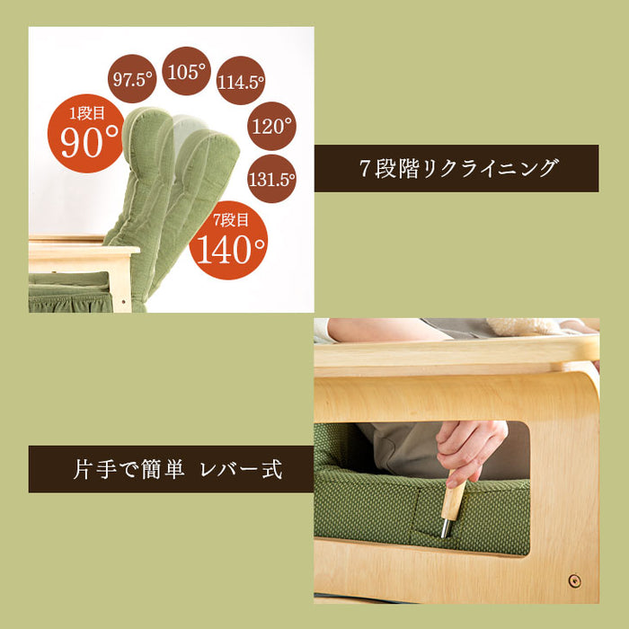 1人掛け 幅70㎝ リクライニングチェア レバー式 7段階調節 収納ポケット 肘掛 足置〔21300145〕