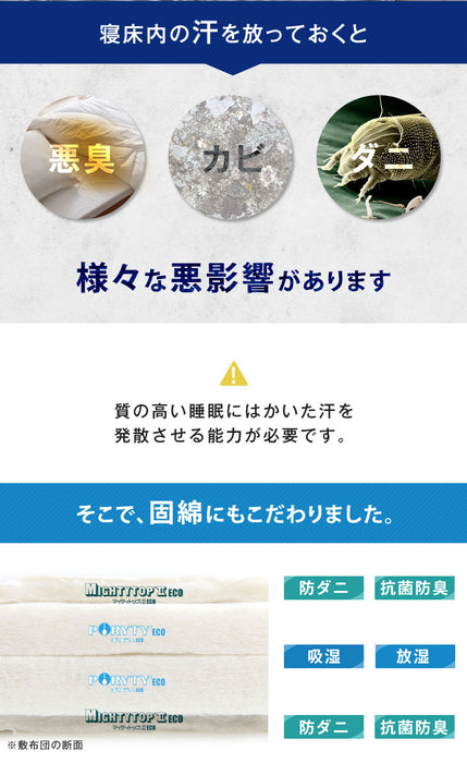 ［セミダブル］極厚4層 敷布団 80mm 固綿 防ダニ 抗菌防臭 吸汗速乾 日本製 帝人マイティトップ〔22200014〕