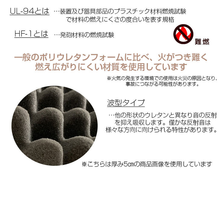 吸音材 5枚セット 50×50cm 厚み 2.5cm 日本製 難燃 波型 プロファイル 吸音材 ウレタンフォーム スポンジ 25mm 吸音 防音 壁 壁面 スタジオ 楽器 賃貸 マンション アパート ブラック 〔23300053〕