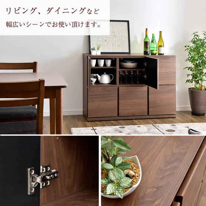 幅110㎝ 3列2段 大川家具 国産 完成品 木製 収納 キッチン【超大型商品】〔24900011〕