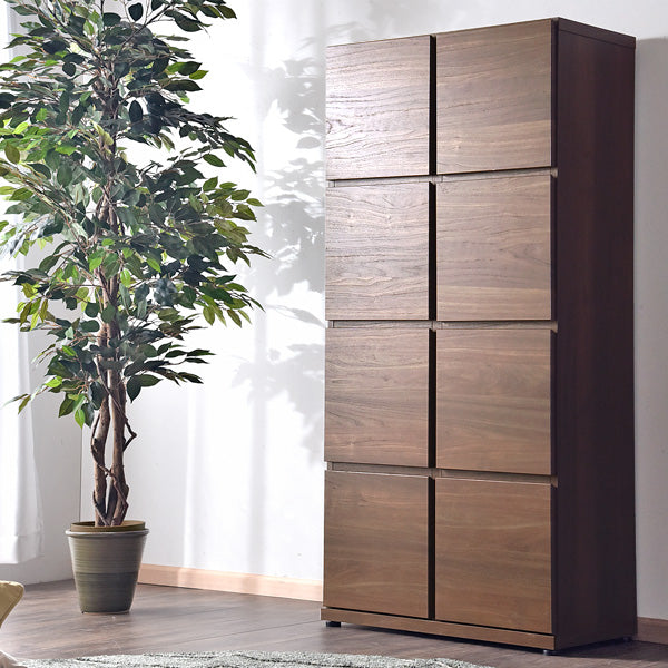 幅73cm キャビネット 木製 本棚 日本製 大川家具 収納 完成品 キッチン 2列4段 可動棚  扉付き棚 【超大型商品】〔24900023〕