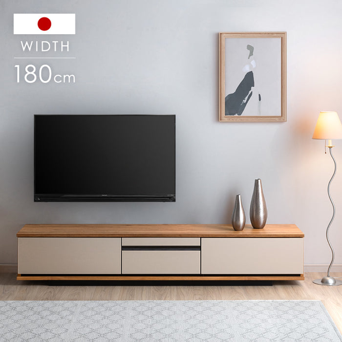 テレビ台 180cm 完成品 日本製 ロータイプ 木目調 レザー調 収納棚【超大型商品】〔24900077〕