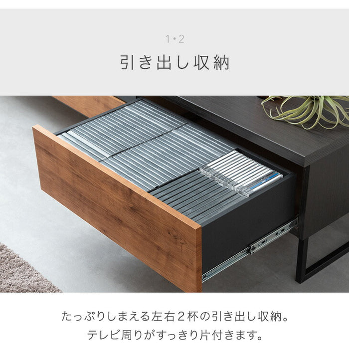 ［幅210cm］ヴィンテージ調テレビ台 国産 完成品  引き出し付【玄関渡し】【超大型商品】〔24900082〕