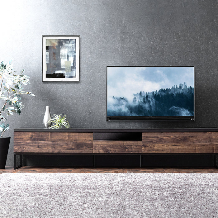 ［幅210cm］ヴィンテージ調テレビ台 国産 完成品  引き出し付【玄関渡し】【超大型商品】〔24900082〕