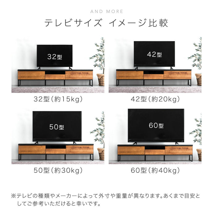［幅210cm］ヴィンテージ調テレビ台 国産 完成品  引き出し付【玄関渡し】【超大型商品】〔24900082〕