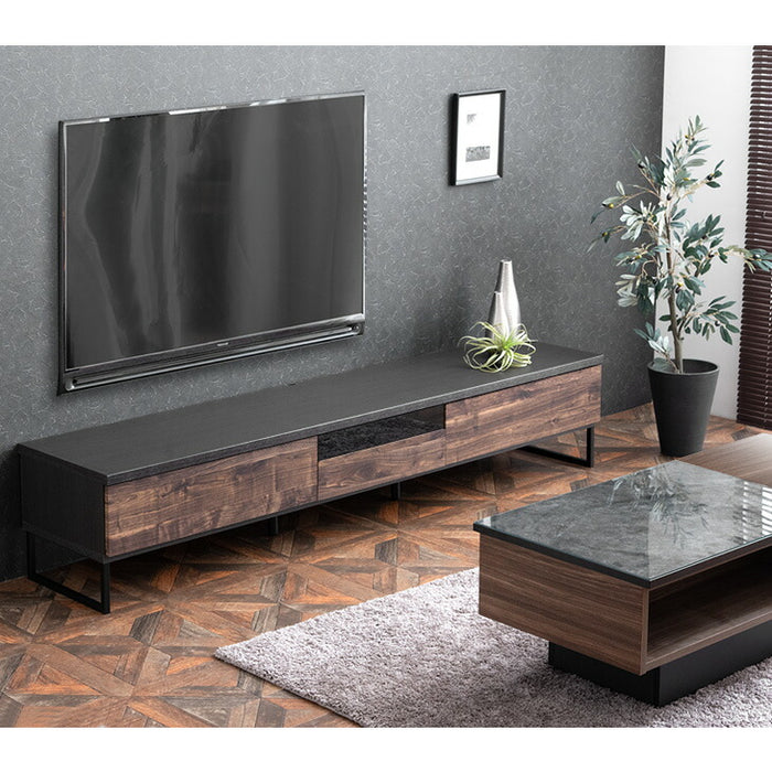 ［幅210cm］ヴィンテージ調テレビ台 国産 完成品  引き出し付【玄関渡し】【超大型商品】〔24900082〕