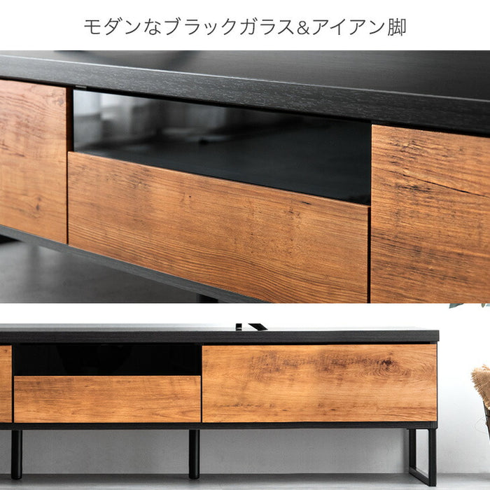 ［幅210cm］ヴィンテージ調テレビ台 国産 完成品  引き出し付【玄関渡し】【超大型商品】〔24900082〕