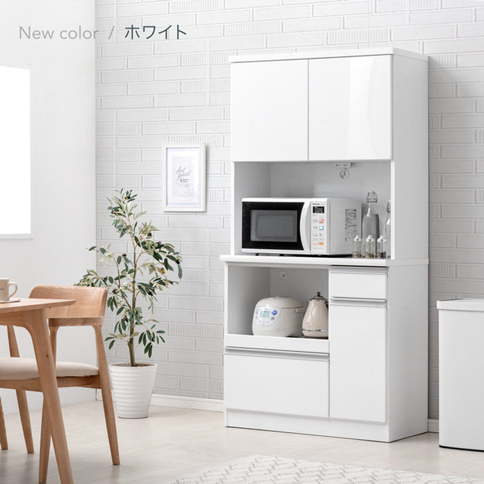 ［幅90］国産 食器棚 完成品 コンセント付き 大型レンジ対応 キッチンボード レンジ台 キッチンラック  木製【玄関渡し】【超大型商品】〔33010166a〕