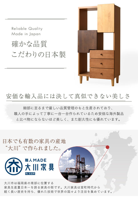 国産 完成品 キャビネット 木製 扉付 本棚 サイドボード 幅60 アルダー 大川家具 リビング 収納 飾り棚 日本製 【超大型商品】〔39600012〕