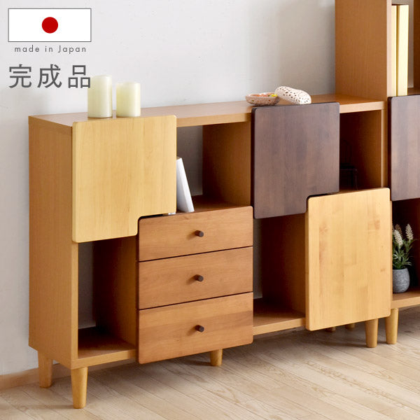 国産 完成品 収納棚 扉付き サイドボード 幅115 木製 アルダー 大川家具 リビング 収納 本棚 北欧 扉 棚 ラック 飾り棚 日本製 【超大型商品】〔39600013〕