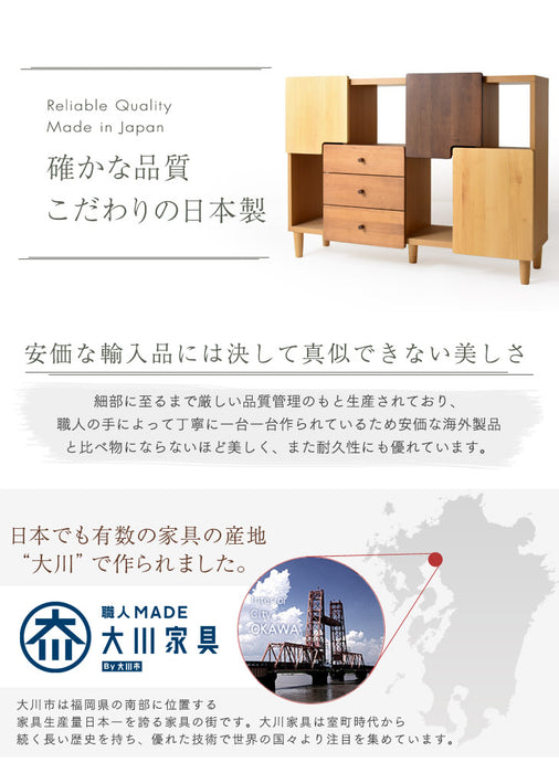 国産 完成品 収納棚 扉付き サイドボード 幅115 木製 アルダー 大川家具 リビング 収納 本棚 北欧 扉 棚 ラック 飾り棚 日本製 【超大型商品】〔39600013〕