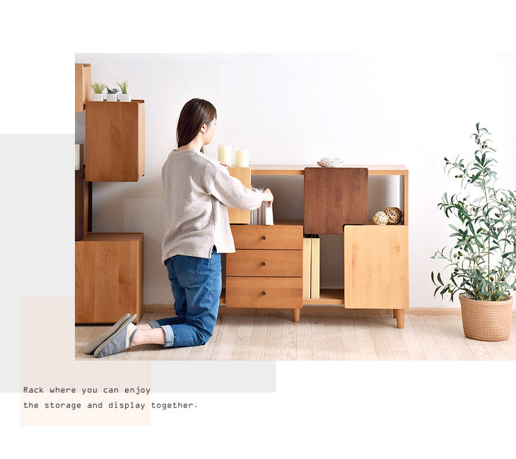 国産 完成品 収納棚 扉付き サイドボード 幅115 木製 アルダー 大川家具 リビング 収納 本棚 北欧 扉 棚 ラック 飾り棚 日本製 【超大型商品】〔39600013〕