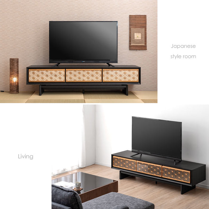 幅180cm 組子調デザイン テレビ台 国産 完成品 和風モダン【搬入設置込み】【超大型商品】〔99901227〕
