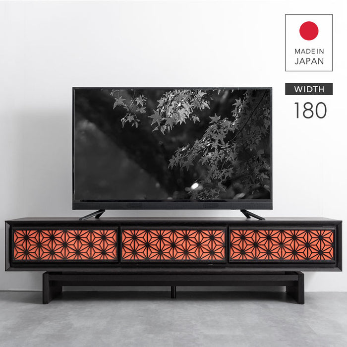 幅180cm 組子調デザイン テレビ台 国産 完成品 和風モダン【搬入設置込み】【超大型商品】〔99901227〕