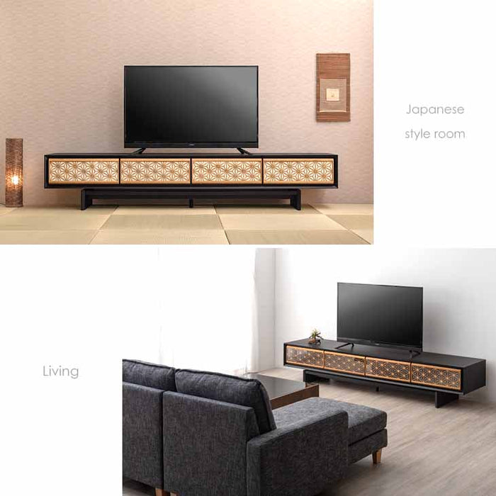 幅240cm 組子調デザイン テレビ台 国産 完成品  和風モダン【搬入設置込み】【超大型商品】〔99901228〕