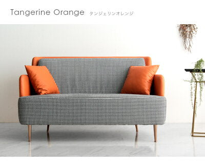 [幅134cm]  2人掛け イタリアンモダンソファ 千鳥柄 ファブリック＆レザー調 肘付き【超大型商品】〔42500102〕