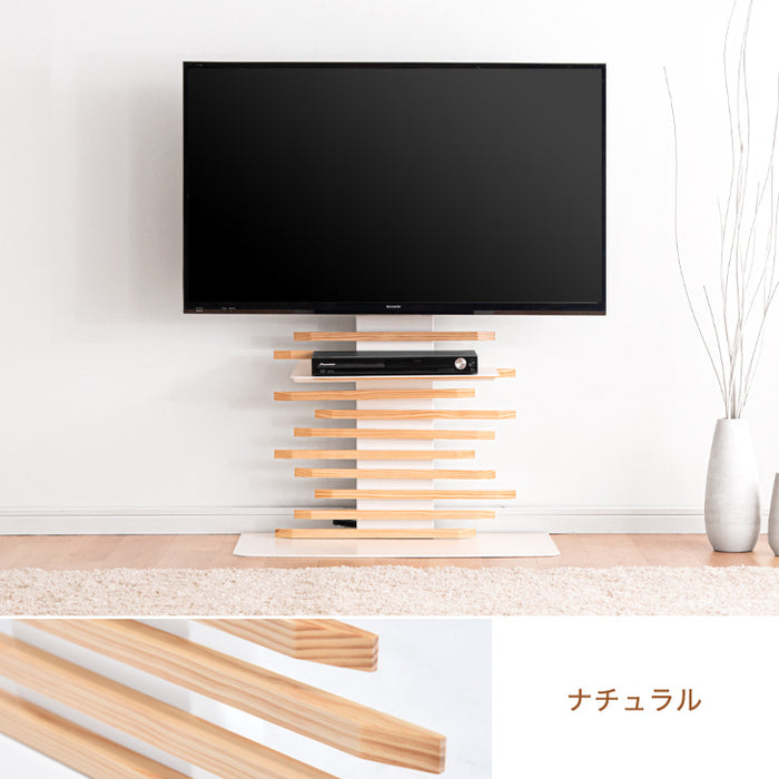 [32～ 65インチ対応] 無段階ガス昇降 天然木 テレビスタンド 上下/左右 首振り 自立式 壁寄せテレビ 棚板付き〔45400071〕