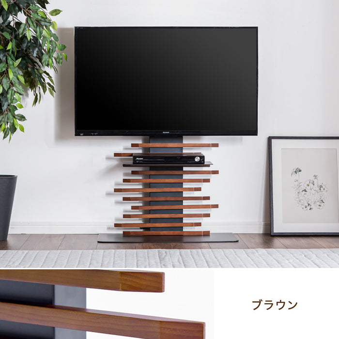[32～ 65インチ対応] 無段階ガス昇降 天然木 テレビスタンド 上下/左右 首振り 自立式 壁寄せテレビ 棚板付き〔45400071〕
